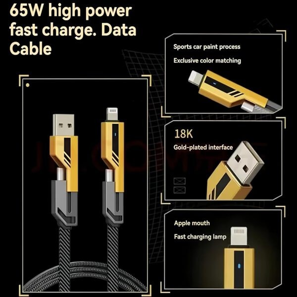 4-in-1 Fast PD Charging Cable – iPhone, Type-C, iPad, Samsung & MacBook 4 IN 1 Charging Cable AL Mustafa